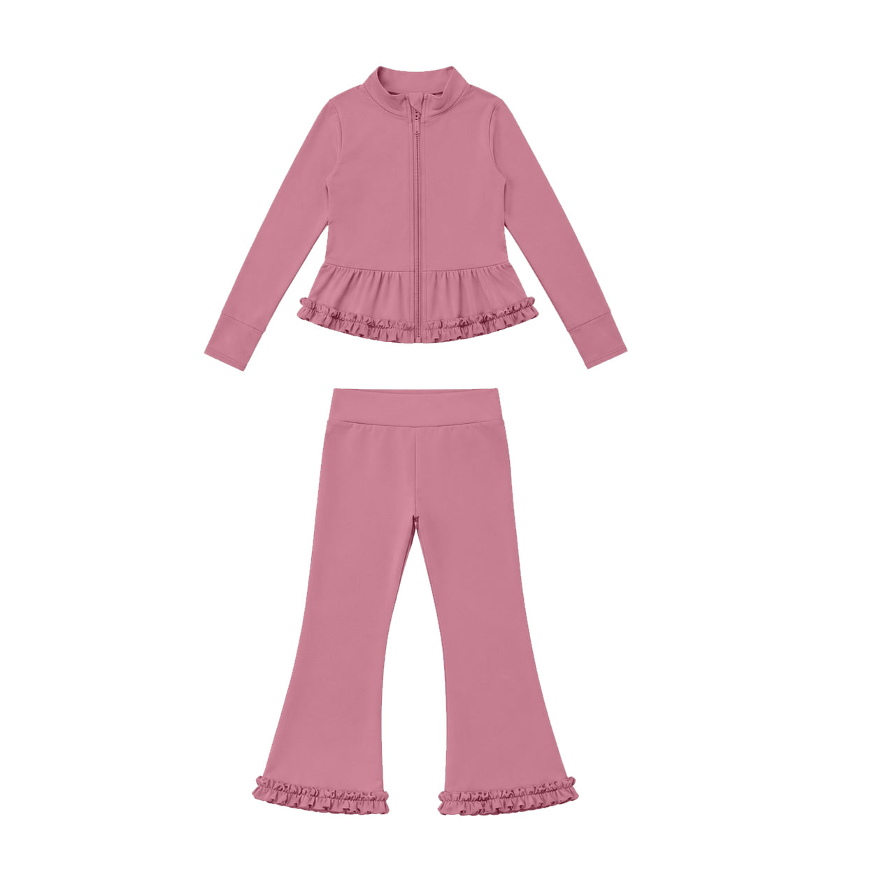 (Preorder new) No moq Yoga Baby Girls Solid Color Full Zip Long Sleeve Top Pants Yoga Active Outfit Set