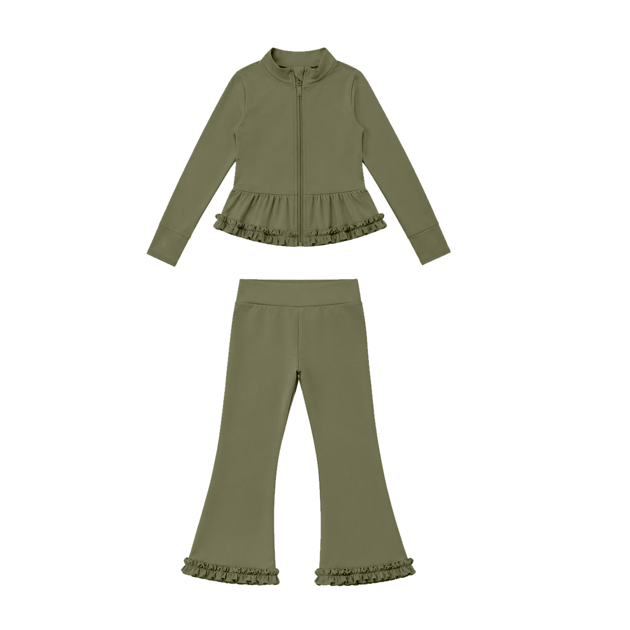 (Preorder new) No moq Yoga Baby Girls Solid Color Full Zip Long Sleeve Top Pants Yoga Active Outfit Set