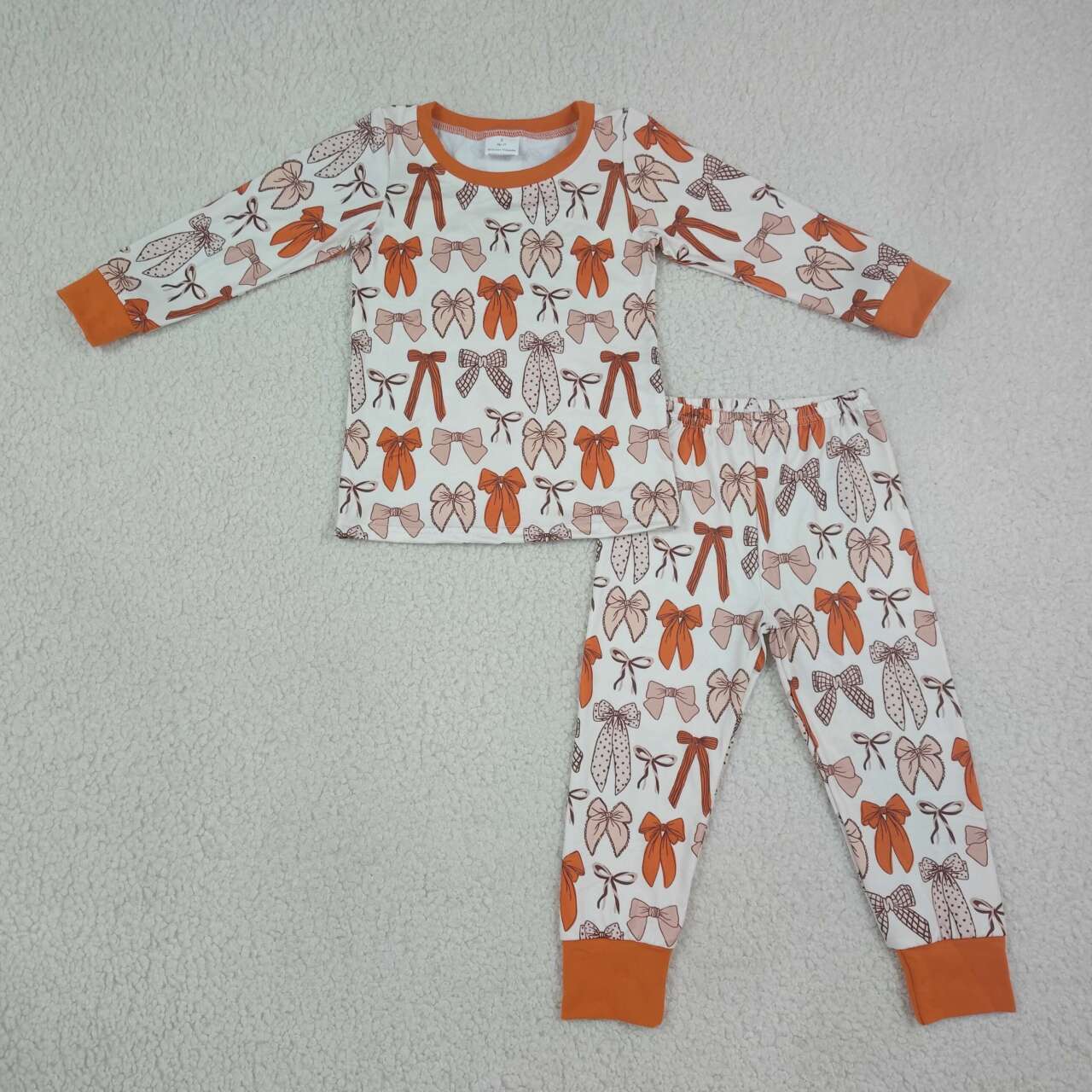 NEW RTS NO MOQ milk silk GLP3531 Baby Girls Bows Plaid Long Sleeve Top Pant Fall Pajamas Sets
