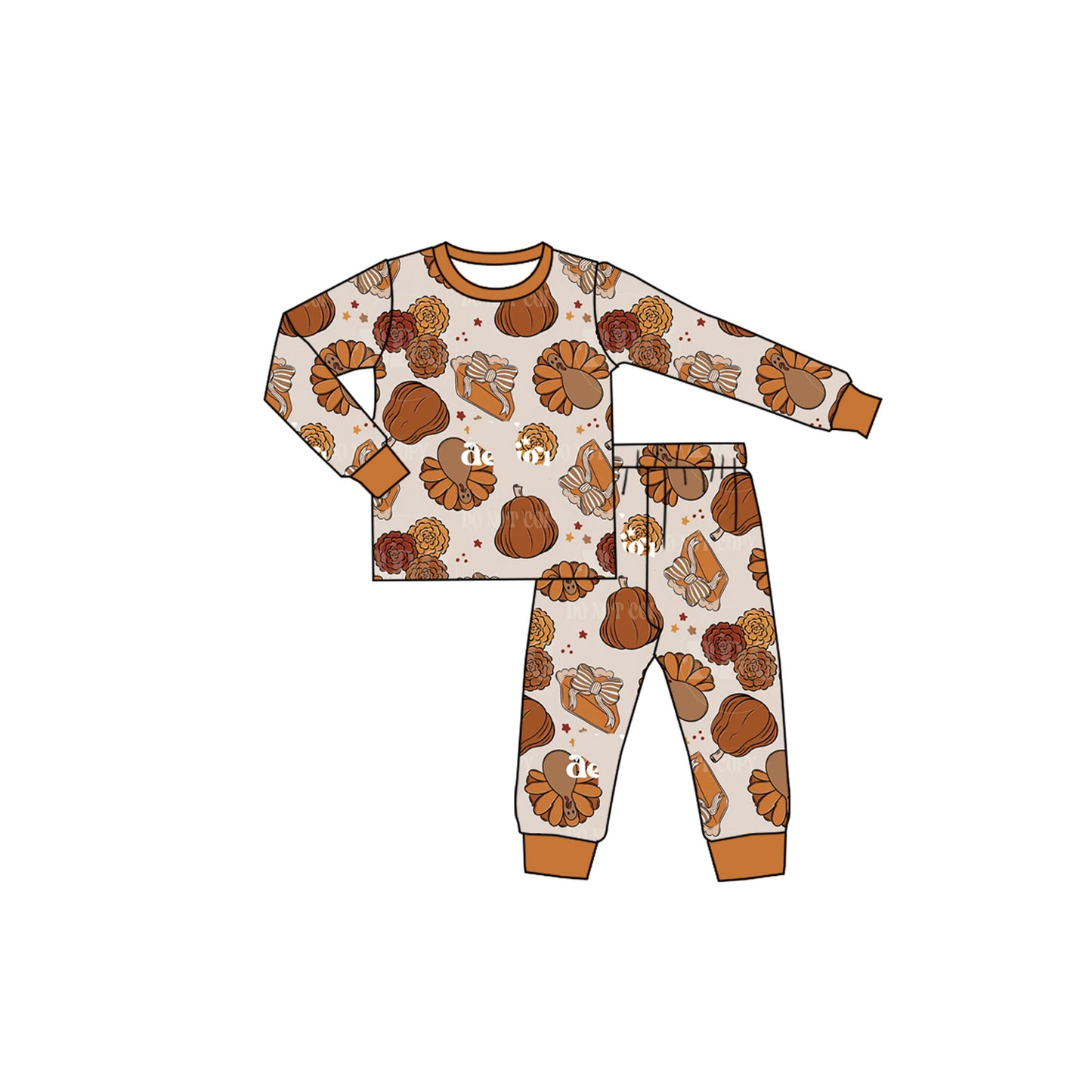 (Preorder new) No moq Baby Girls Turkey Pumpkin Print Long Sleeve Top And Pants Pajama Set Rompers Dress Blankets Thanksgiving Outfit