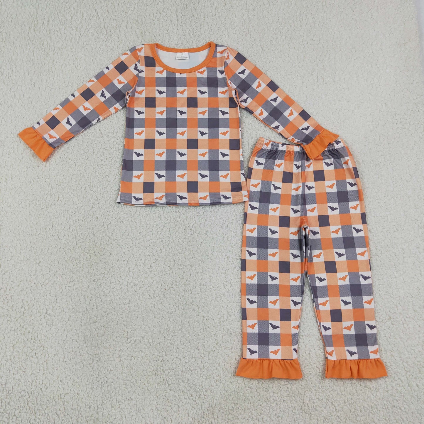 RTS NO MOQ Sibling milk silk Girls Checked Print Long Sleeve Top Pant Halloween Pajama Set Dress Blankets Adult Pants
