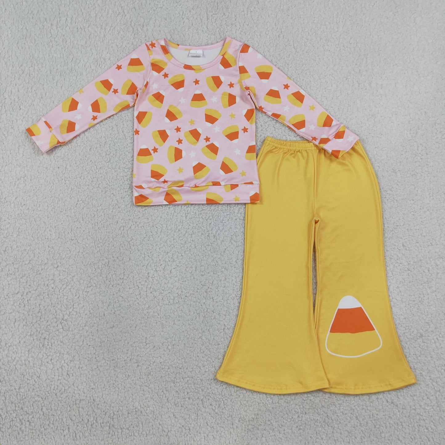 RTS NO MOQ Sibling milk silk Baby Girls Stars Candy Top Flare Pant Halloweens Clothes Sets Fashion Matching Outfit