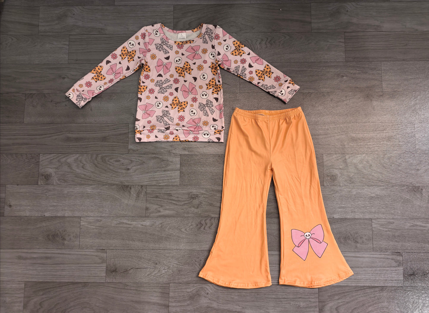 (Sample) No moq milk silk GLP3536 Baby Girls Bat Bows Ghosts Top Flare Pant Halloweens Clothes Sets