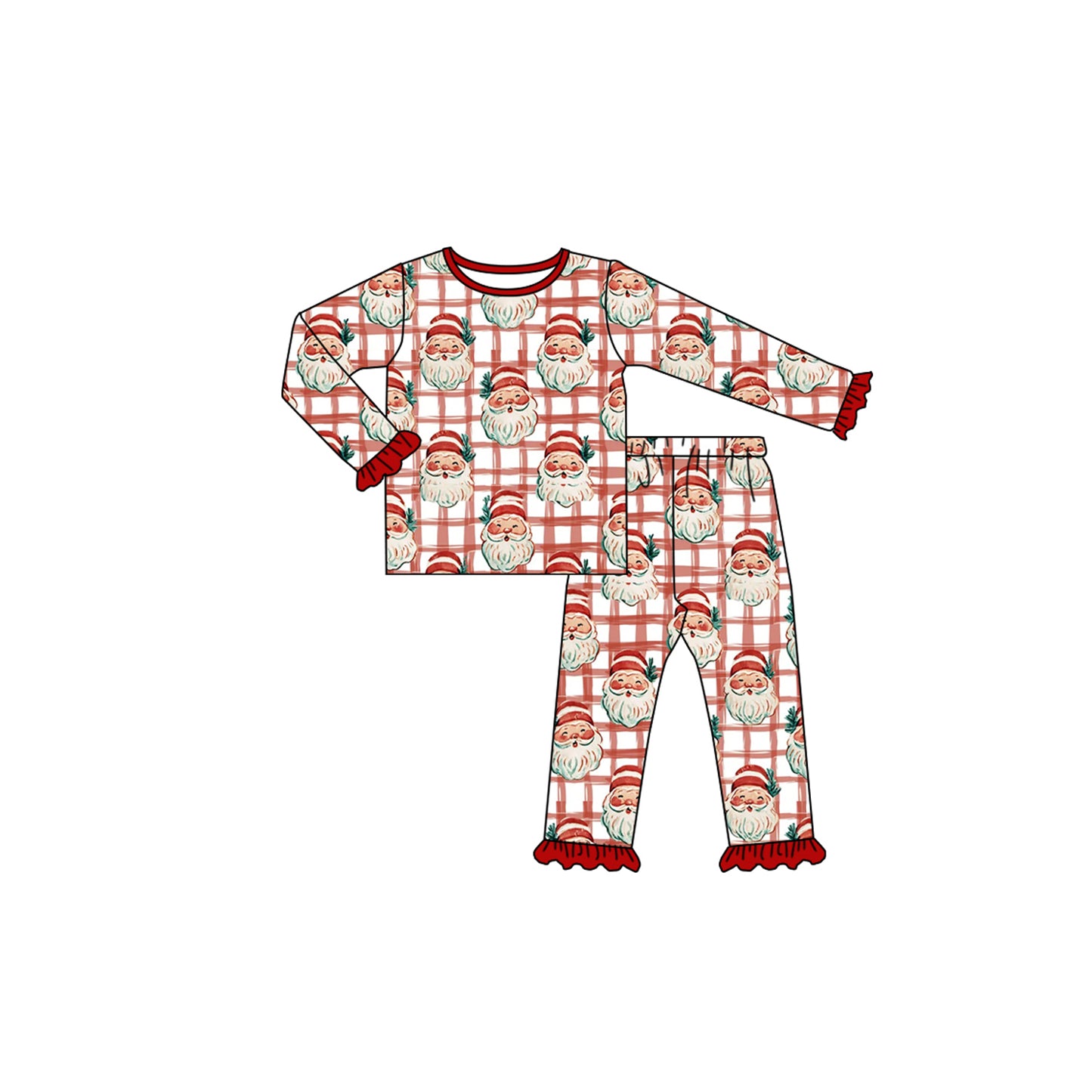 (Preorder new) No moq Kids Santa Claus Checked Print Long Sleeve Top Pant Christmas Pajama Set Dress Blankets Adult Pants