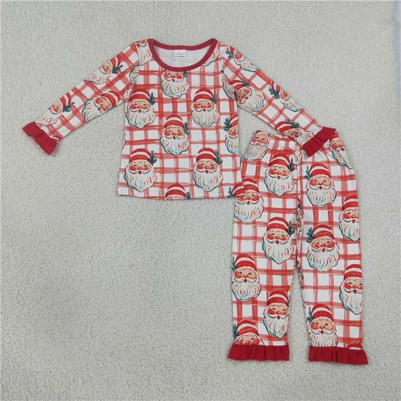RTS NO MOQ Sibling milk silk Girls Red Plaid Santa Print Christmas Pajamas Dress And Minky Blanket Matching Family Holiday Outfit Set