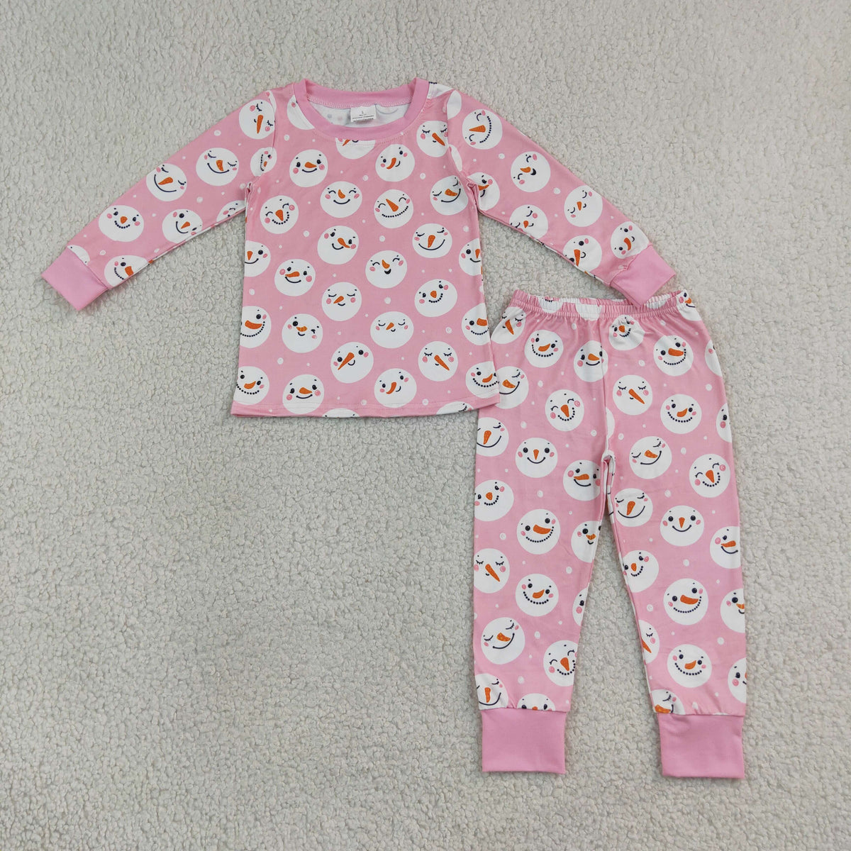 RTS NO MOQ Sibling milk silk Baby Girls Pink Snowman Print Long Sleeve Pajama Set Zipper Romper Blanket