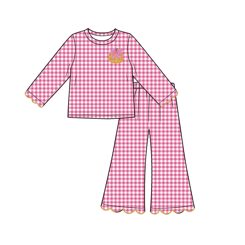 (Preorder new) No moq Baby Girls Turkey Long Sleeve Top Scalloped Flare Pants Thanksgiving Outfit Clothes Set
