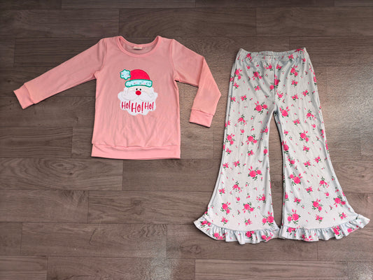 (Sample) No moq milk silk GLP3596 Embroidery Hat Santa Flowers Baby Girls Top Flare Pant Christmas Clothes Sets Casual Outfit