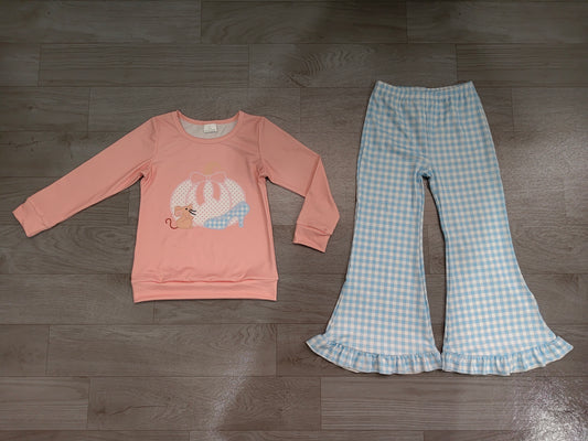 (Sample) No moq milk silk GLP3598 Baby Girls Bow Pumpkins Top Checked Ruffle Pant Fall Clothes Sets