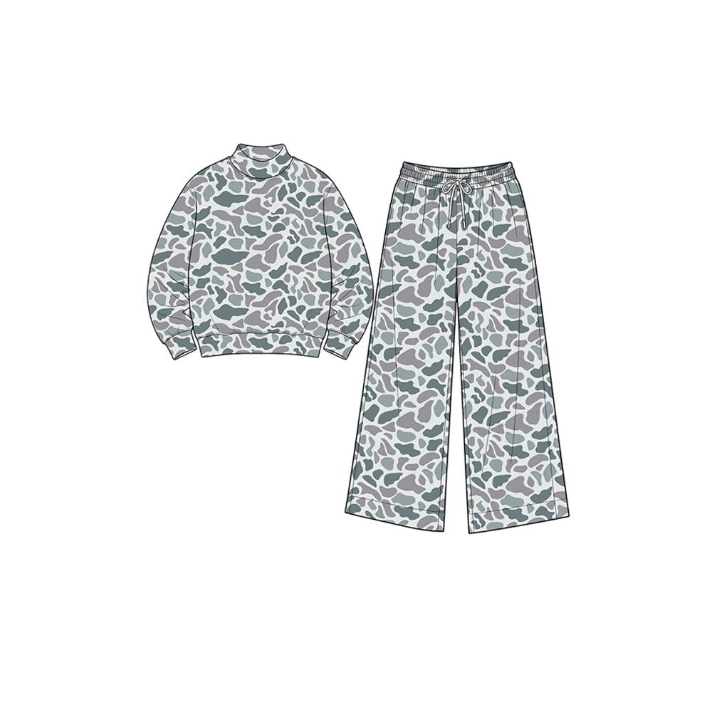 (Preorder new) No moq Yoga Camo Print Long Sleeve Top Pockets Pants Girls Yoga Clothes Set