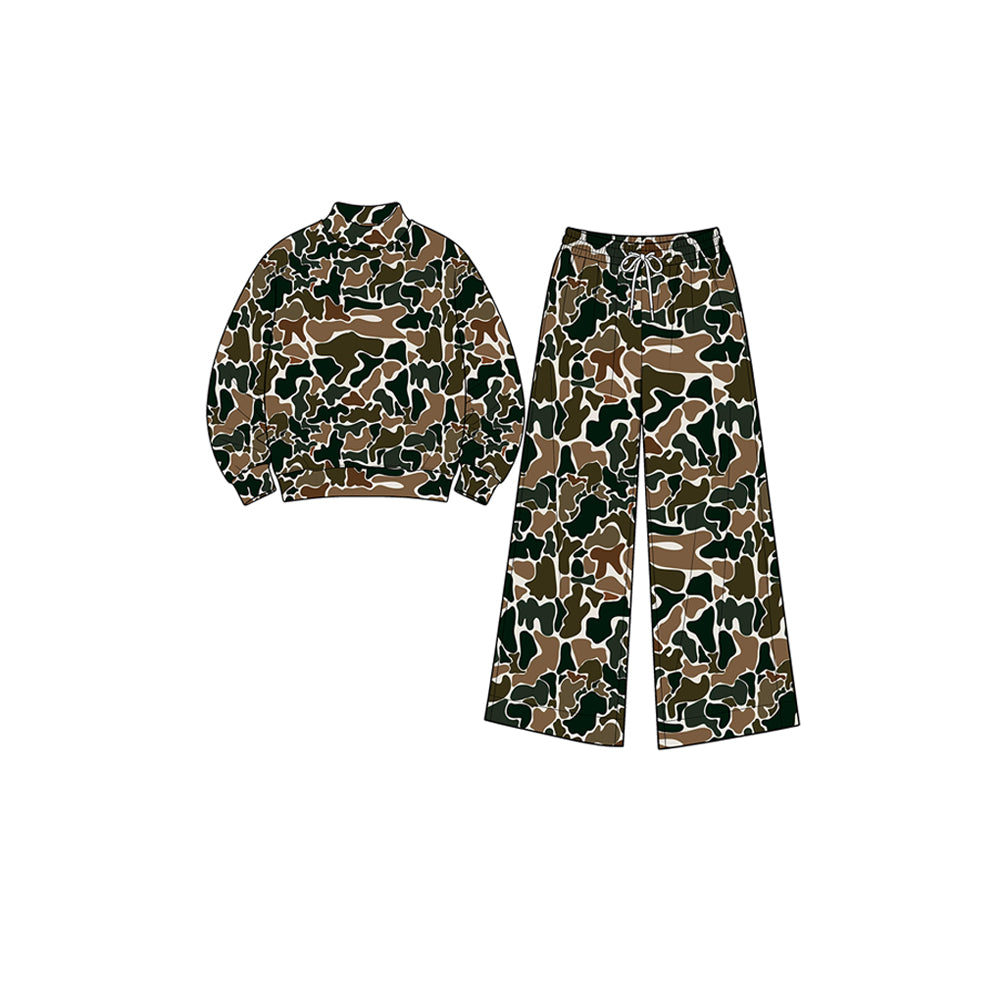 (Preorder new) No moq Yoga Camo Print Long Sleeve Top Pockets Pants Girls Yoga Clothes Set
