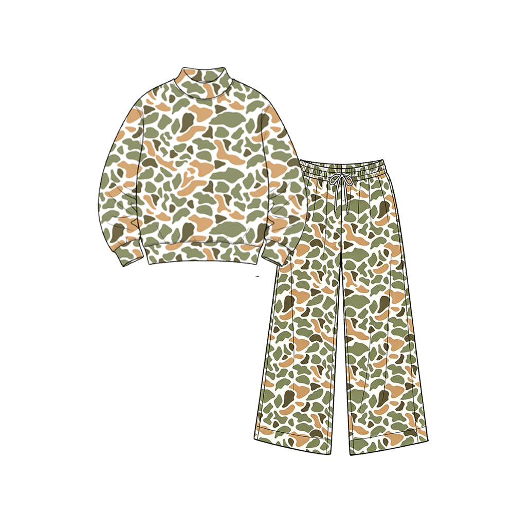(Preorder new) No moq Yoga Camo Print Long Sleeve Top Pockets Pants Girls Yoga Clothes Set
