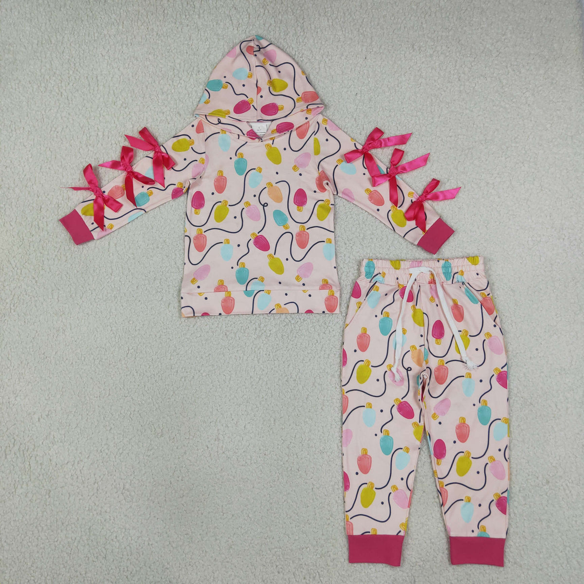 RTS NO MOQ Sibling milk silk Baby Girls Christmas Print Santa Gingerbread Bow Long Sleeve Pant Set