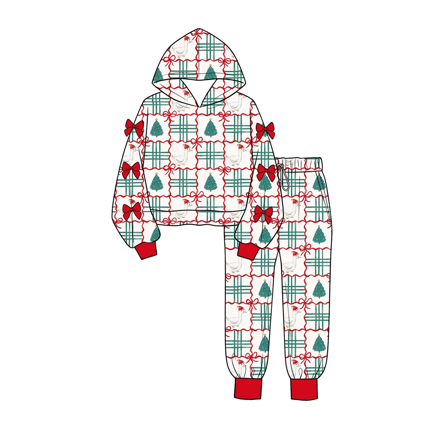 (Preorder new) No moq Baby Girls  Christmas Leopard Print Santa Gingerbread Bow Pattern Long Sleeve Loungewear Set