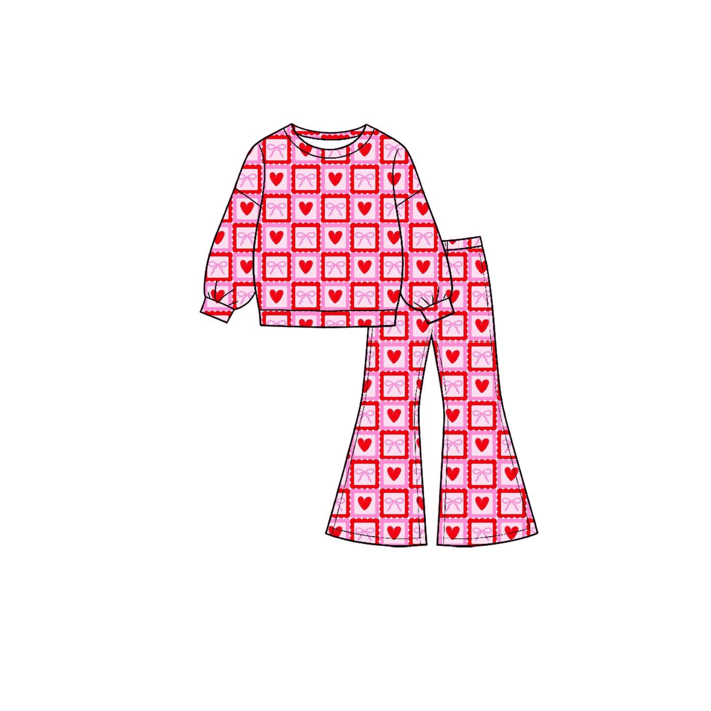 (Preorder new) No moq Girls Pink Red Heart Bow Check Outfit Set dress Baby Blanket
