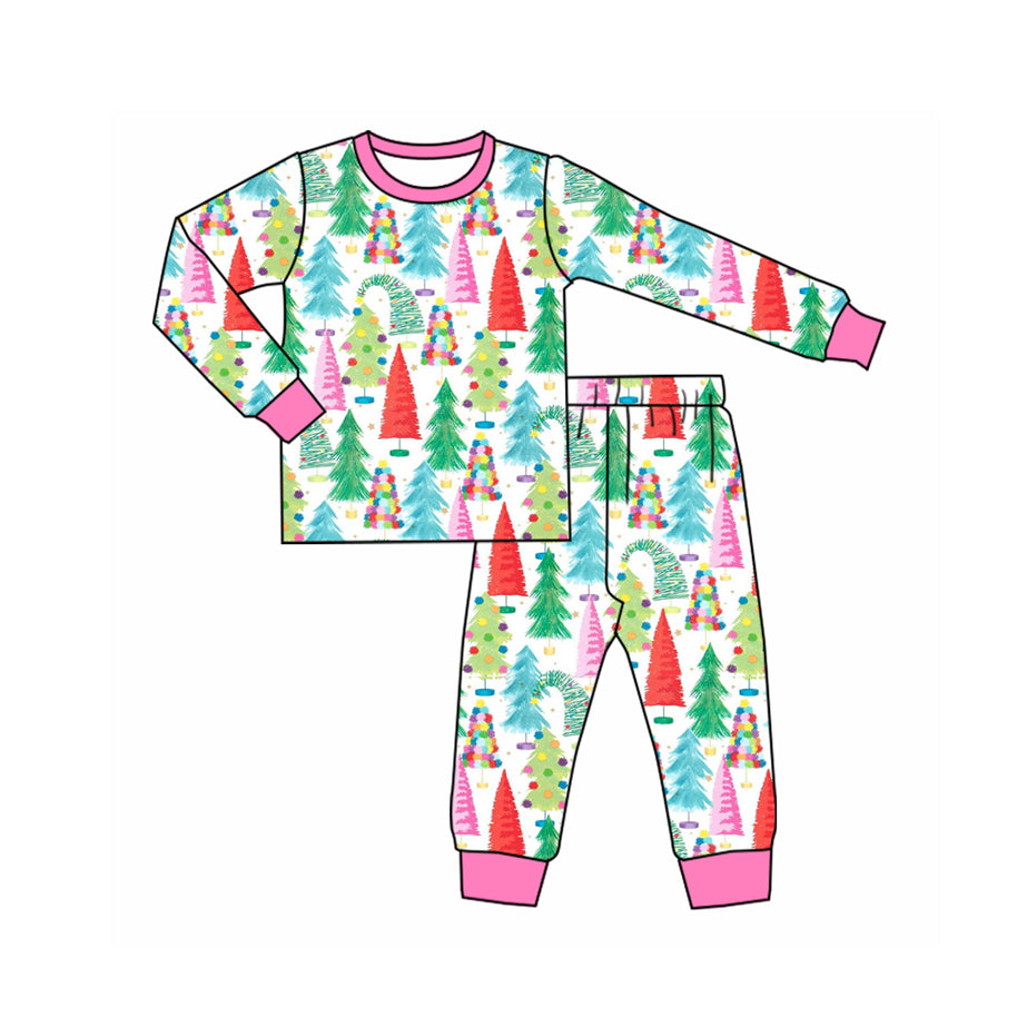 (Preorder new) No moq Baby girl Christmas Tree Print Kids Pajama Set Cute Nightgown Zipper romper