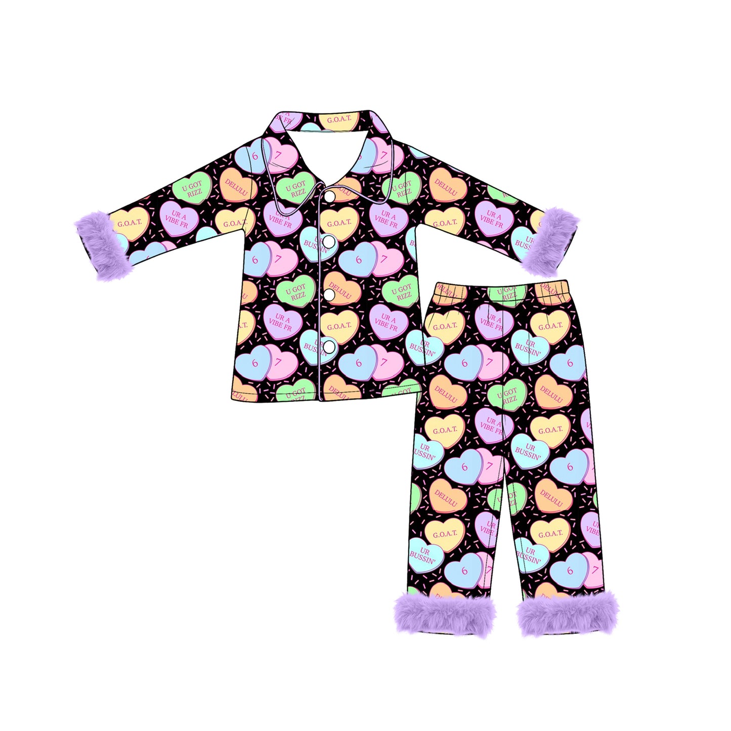 (Preorder new) No moq Adult And Kids Candy Heart Halloween‑Valentine Button‑Up Pajama Set