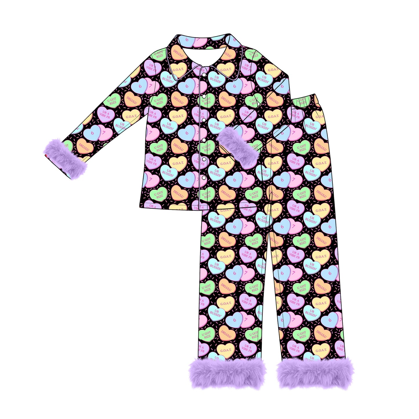 (Preorder new) No moq Adult And Kids Candy Heart Halloween‑Valentine Button‑Up Pajama Set