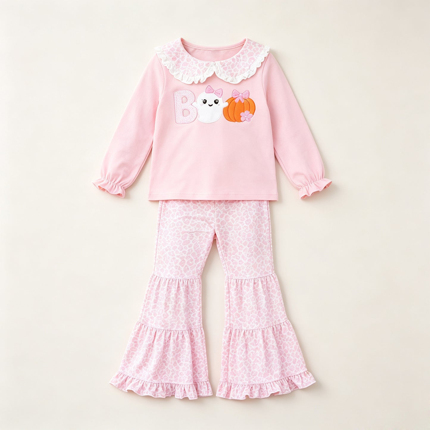 (Preorder new) No moq GLP3630 baby girl Pink Boo Ghost Pumpkin Halloween 2‑Piece Outfit