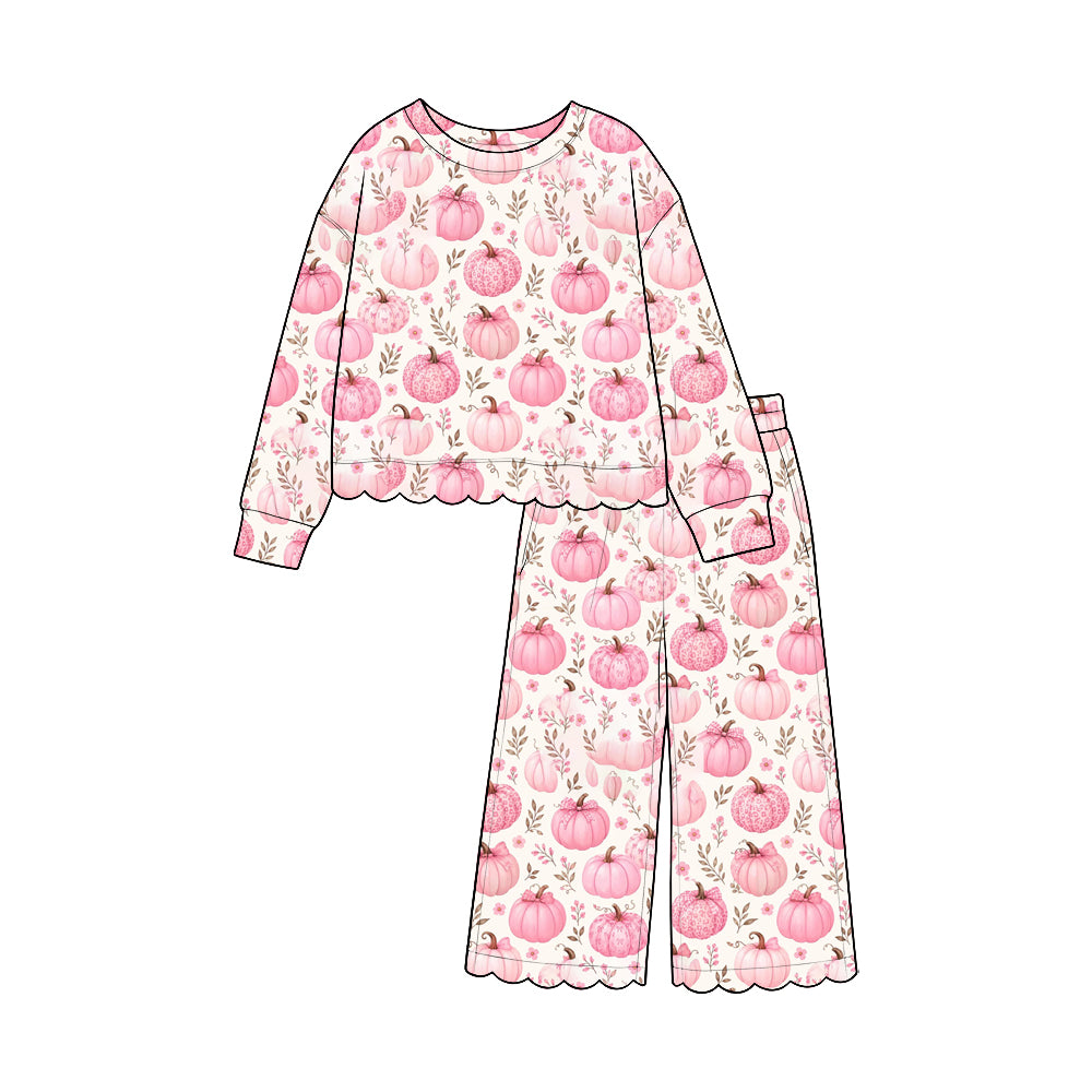 (Preorder new) No moq Baby Girls Pumpkin and Scallop-Edge Halloween 2 piece set