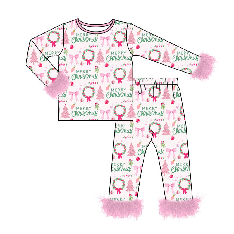 (Preorder new) No moq Baby girl Christmas Tree Kids Pajama Set Cute Zipper romper blanket