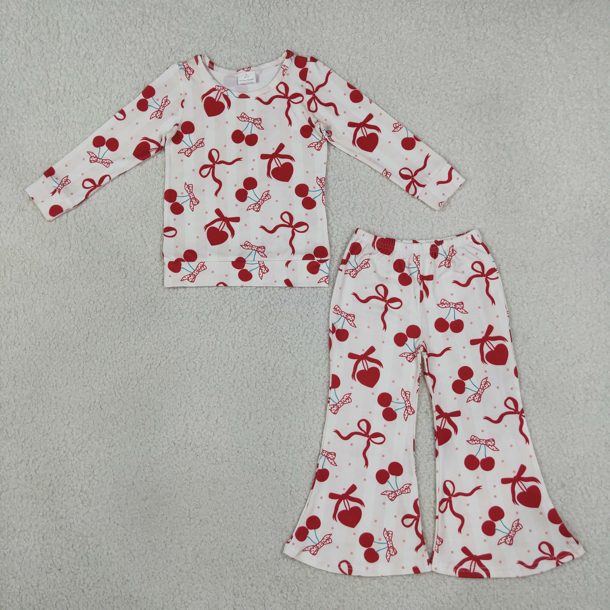 NEW RTS NO MOQ milk silk GLP3636 Baby Girls Heart Cheer Long Sleeve Top Bell Bottom Pant Valentines Outfit