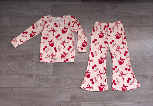 (Sample) No moq milk silk GLP3636 Baby Girls Heart Cheer Top Bell Bottom Pant Valentines Outfit