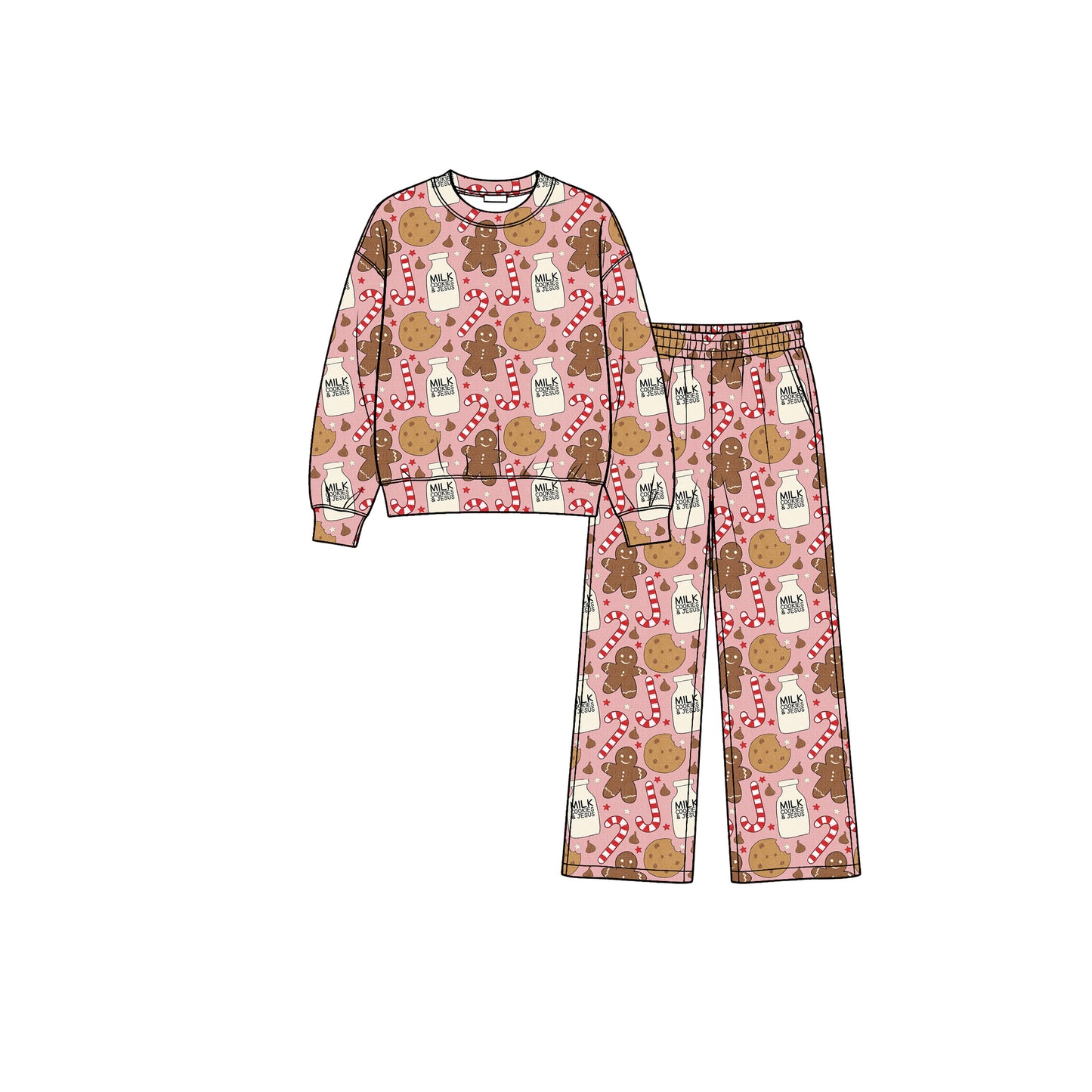 (Preorder new) No moq Baby Girls Boys Christmas Gingerbread Print Long Sleeve Top Pants Clothes Set