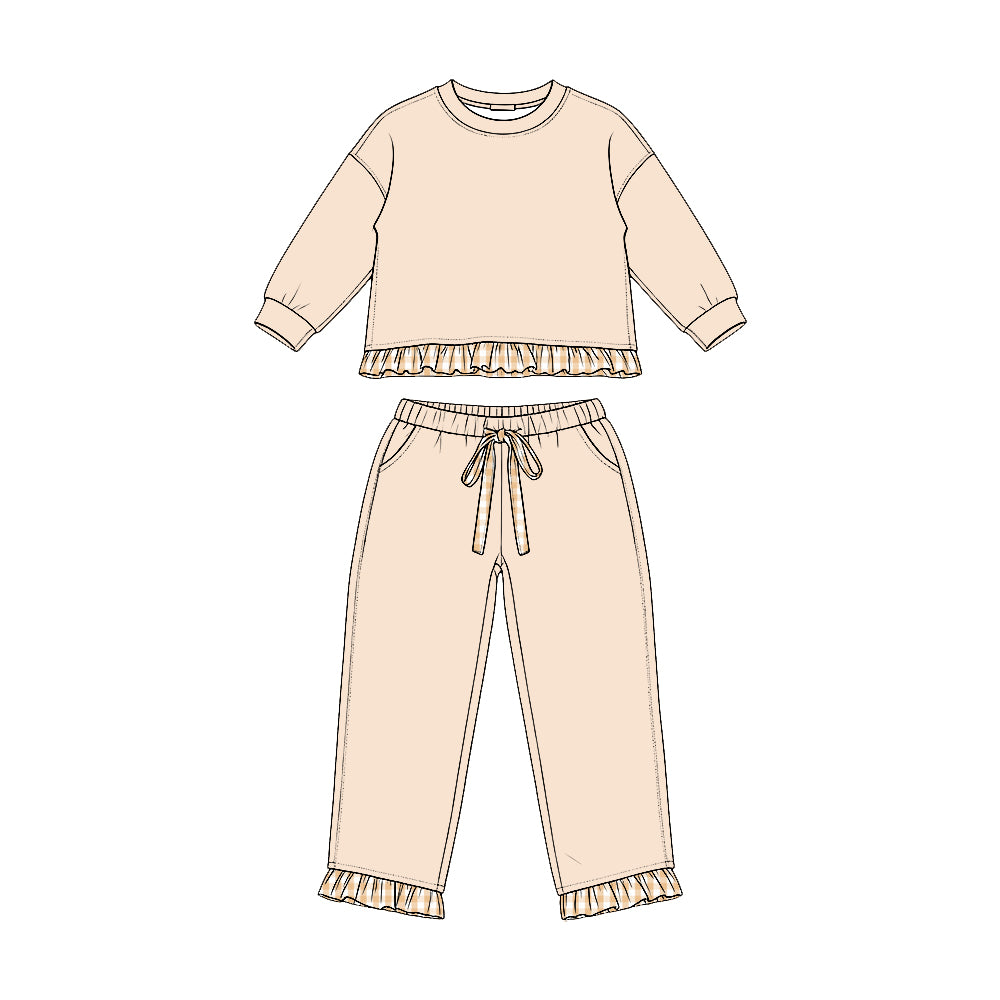 (Preorder new) No moq Baby Girls Solid Long Sleeve Pocket Sweatshirt Pants Casual Clothes Set