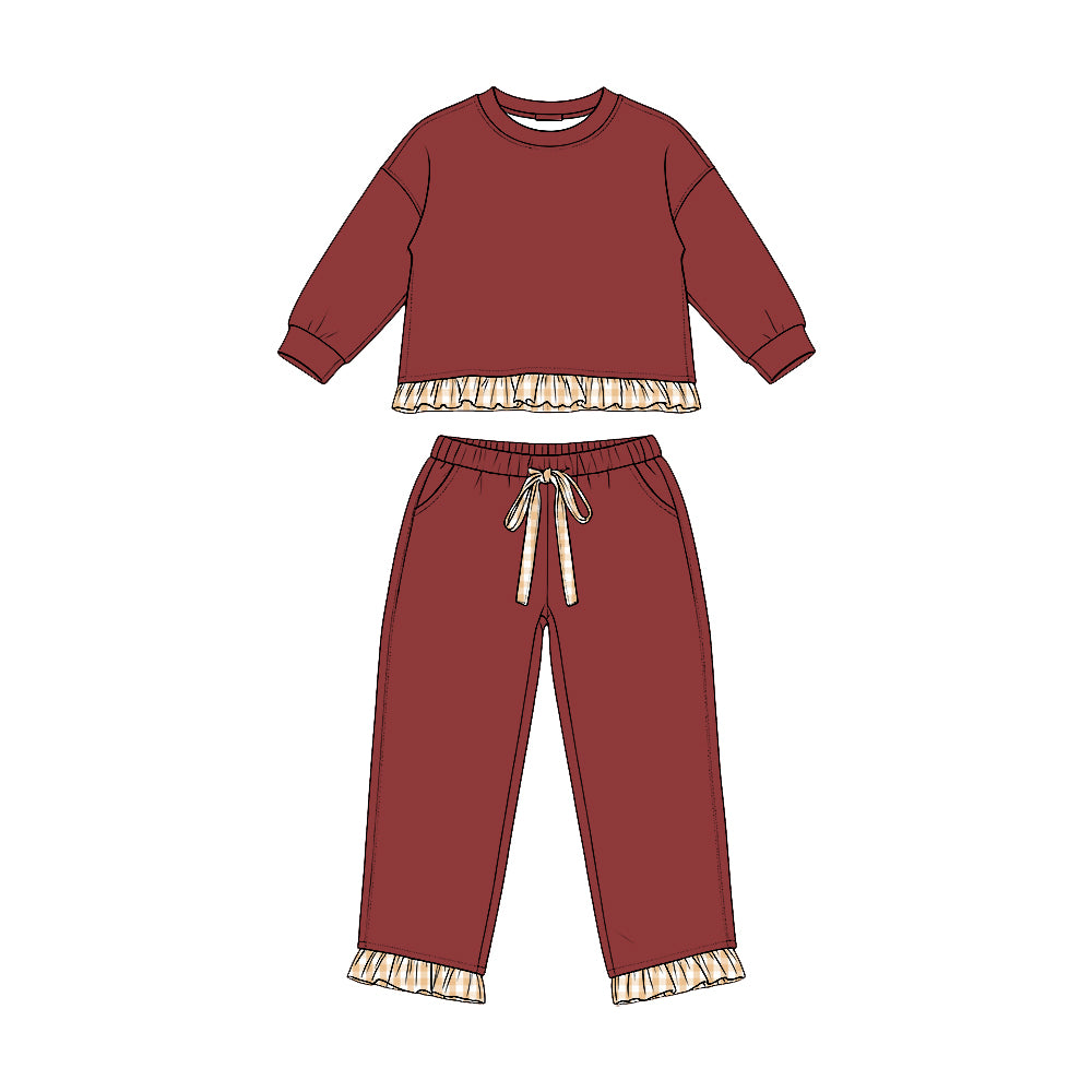 (Preorder new) No moq Baby Girls Solid Long Sleeve Pocket Sweatshirt Pants Casual Clothes Set