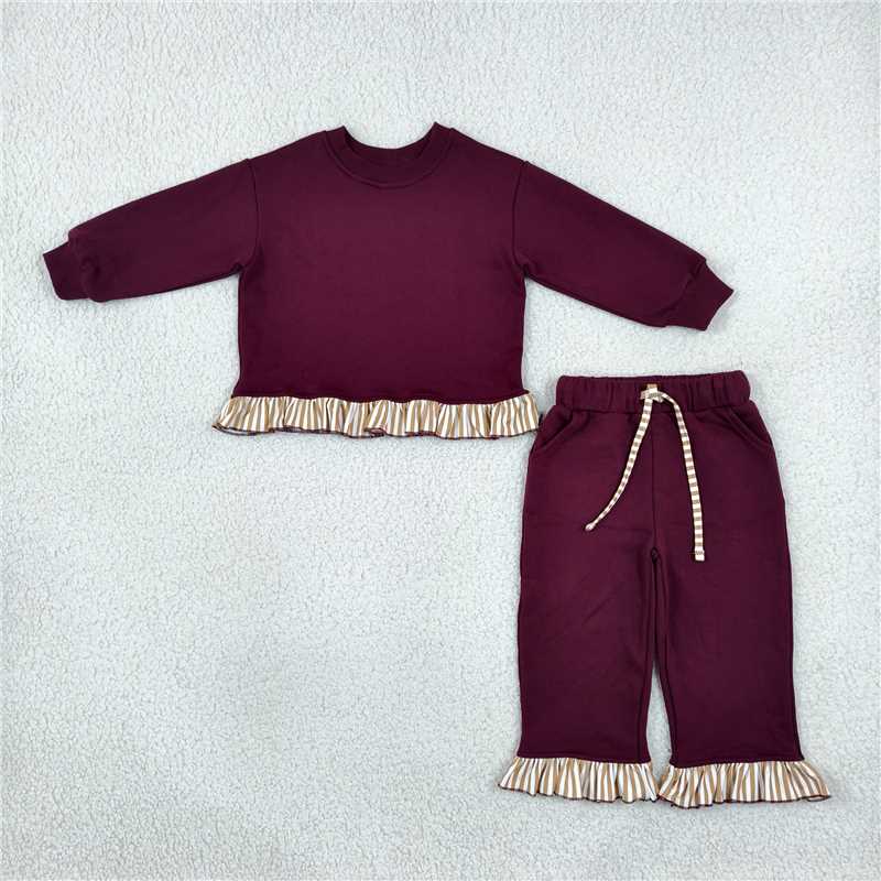 RTS NO MOQ Sibling fleece Baby Girls Cute Solid Color Long Sleeve Top Pockets Pants Sweater Clothes Set