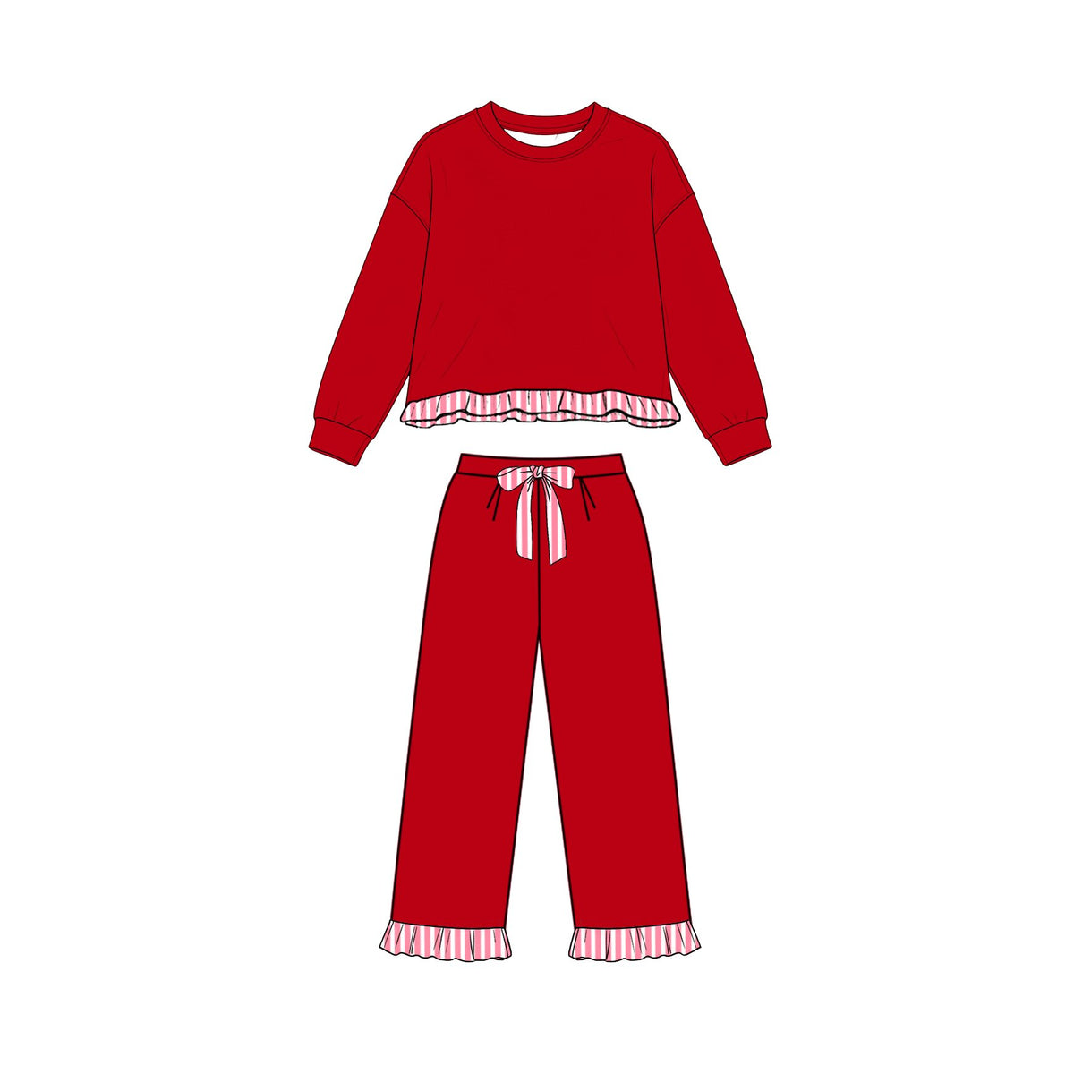 (Preorder new) No moq GLP3648 Sweatshirt Material Kids Girls Red Long Sleeve Top Pockets Pants Sweatshirt Clothes Set Fall Outfit