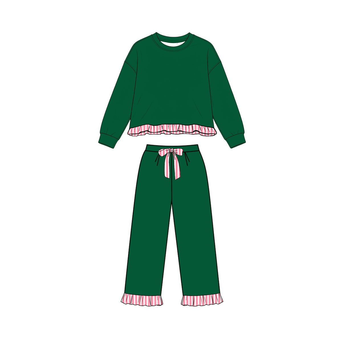 (Preorder new) No moq GLP3649 Sweatshirt Material Kids Girls Green Long Sleeve Top Pockets Pants Sweatshirt Clothes Set Fall Outfit