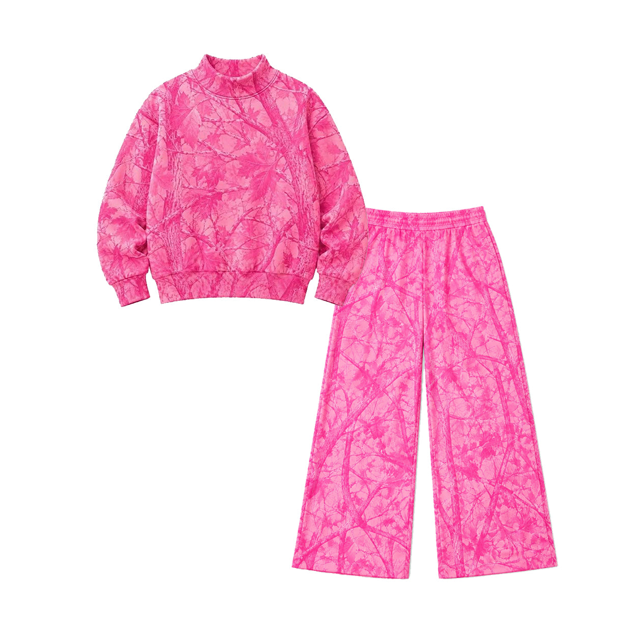 (Preorder new) No moq GLP3651 （GT1824+P1138）Adult Women Hot Pink Tree Camo Print Neck Long Sleeve Sweatshirt Pants Casual Outfit Set