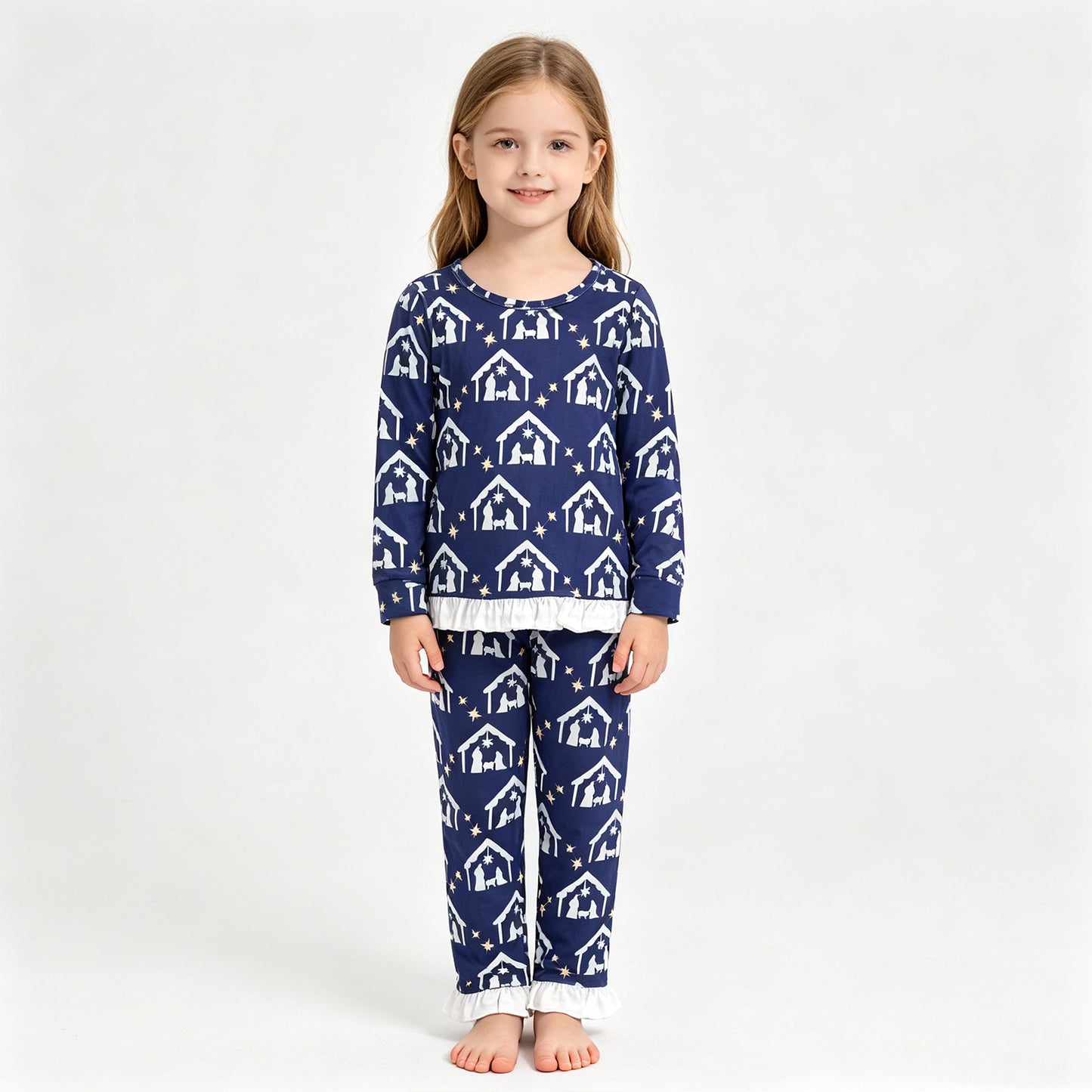 (Sample) No moq milk silk GLP3659  Baby Girls Long Sleeve Top Ruffle Pant Casual Clothes Set