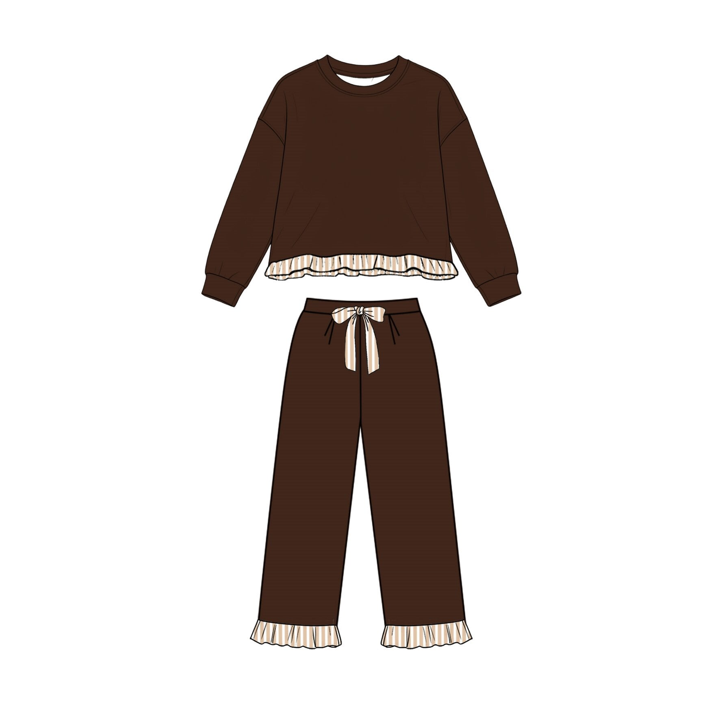 (Preorder new) No moq GLP3670 Baby Boys Brown Long Sleeve Sweatshirt Top Long Pants Casual Clothes Set
