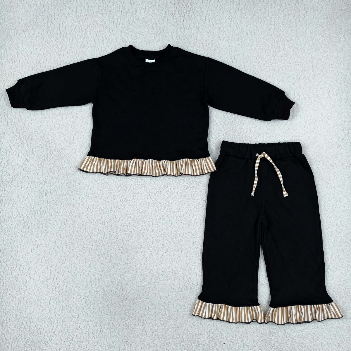 NEW RTS NO MOQ fleece GLP3671 Baby Boys Black Long Sleeve Sweatshirt Top Long Pants Casual Set