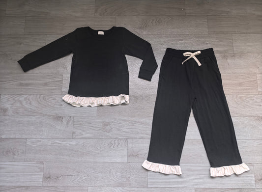 (Sample) No moq fleece GLP3671 Baby Boys Black Long Sleeve Sweatshirt Top Long Pants Casual Clothes Set