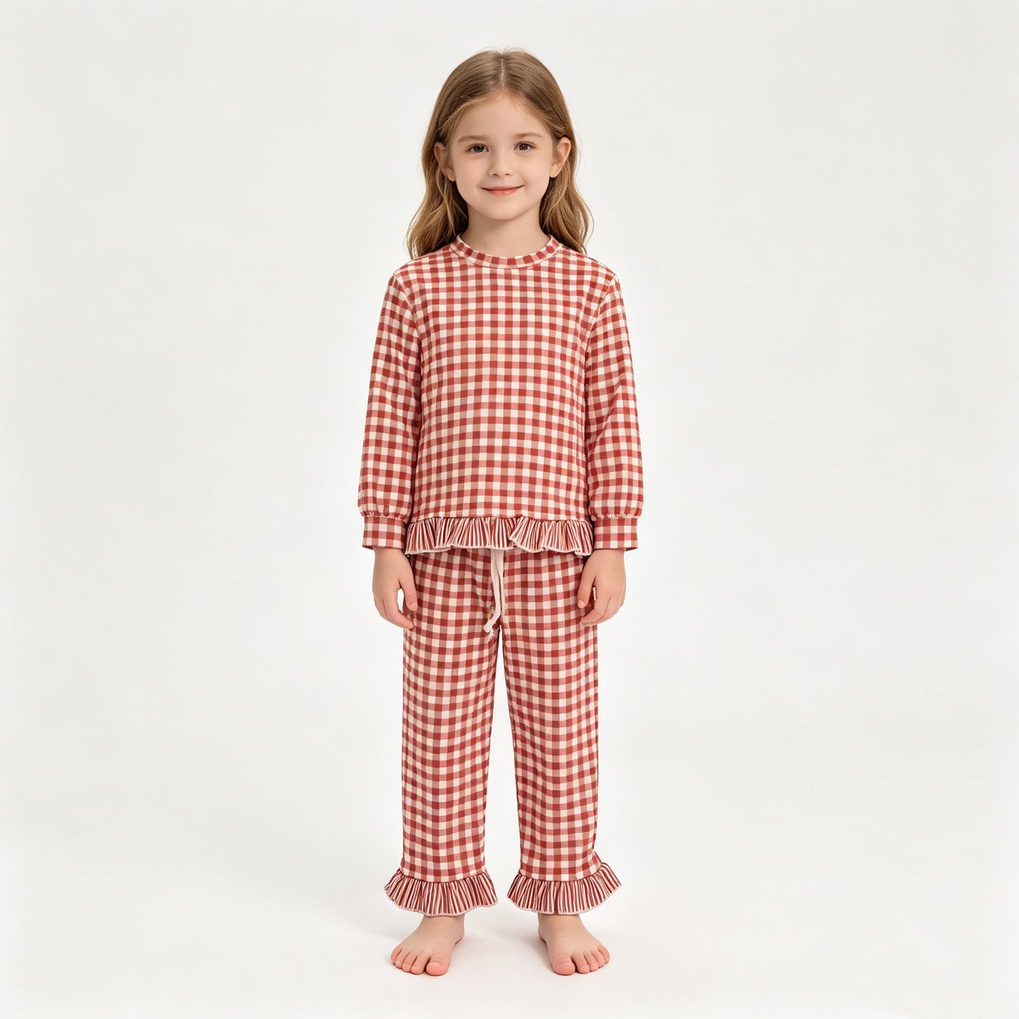 (Sample) No moq milk silk GLP3675 Baby Girls Long Sleeve Plaid Checked Top Ruffle Pant Outfit