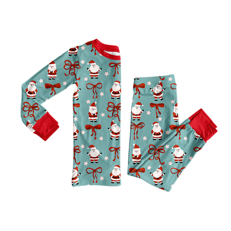 (Preorder new) No moq Baby Girls Santa Bow Star Print Long Sleeve Christmas Pajama Set Romper Blankets