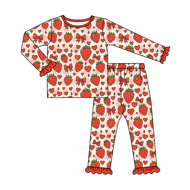 (Preorder new) No moq Baby Girls Hearts Strawberry Bows Zip Pullover Skirt Short Valentines Set Dress Blanket