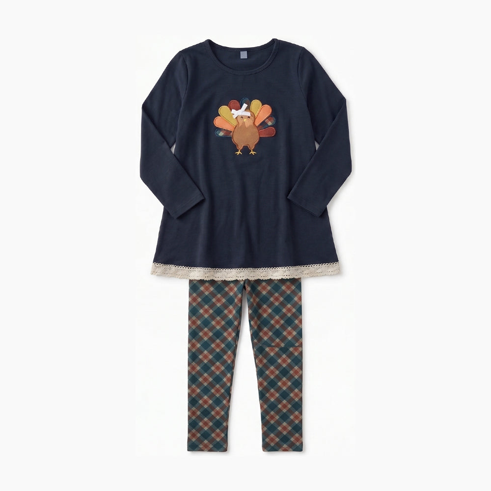 (Preorder new) No moq Baby Girls Bow Turkey Tunic Checked Legging Thanksgivings Fall Holiday Clothes Set T-shirts Top