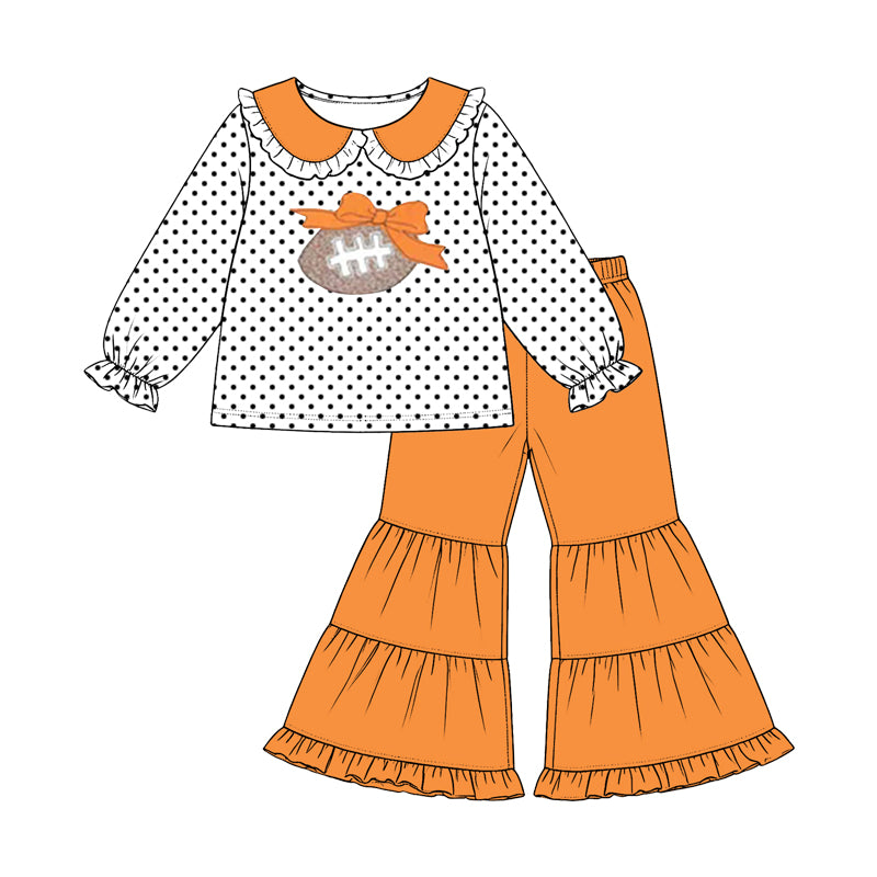 (Preorder new) No moq Baby Girls Long Sleeve Top Orange Bell Bottom Pant Clothes Set Rompers Dress