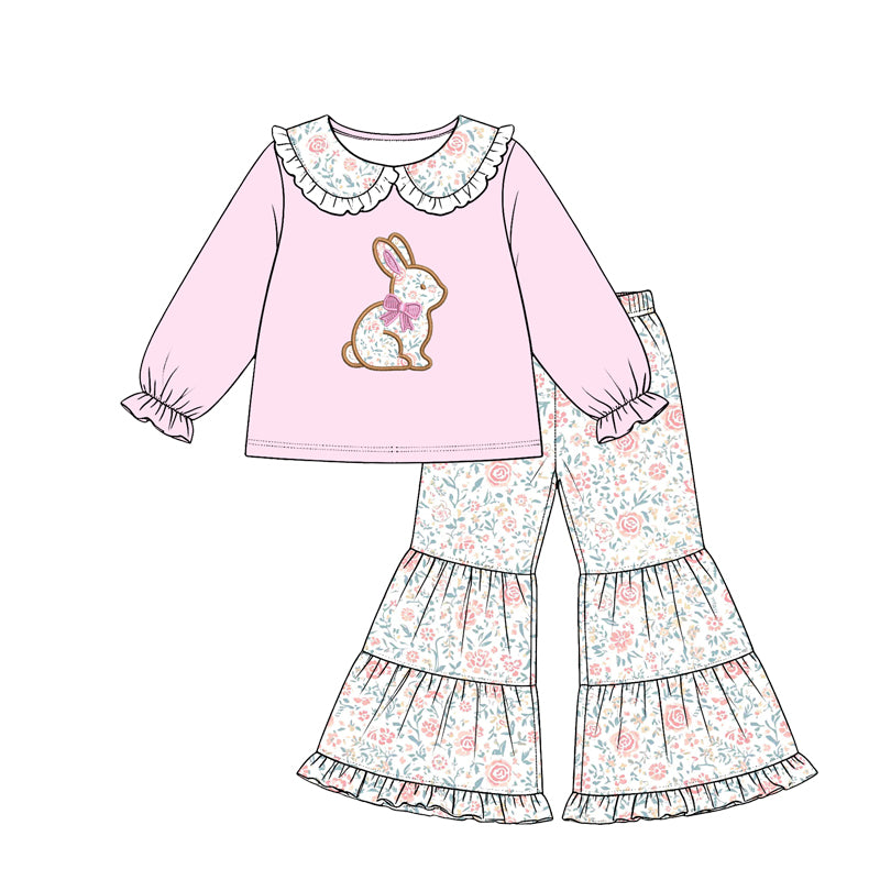 (Preorder new) No moq Baby Girls milk silk rabbit pattern Ruffled Collar long sleeve sets dress romper