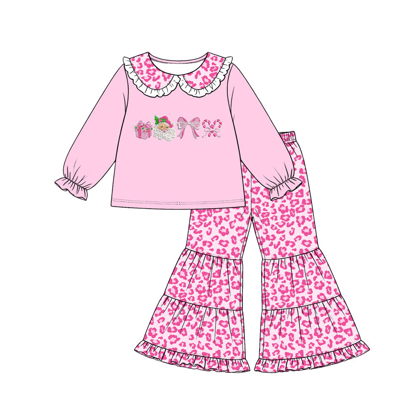 (Preorder new) No moq Baby Girls milk silk Christmas leopard print Ruffled Collar long sleeve sets dress romper