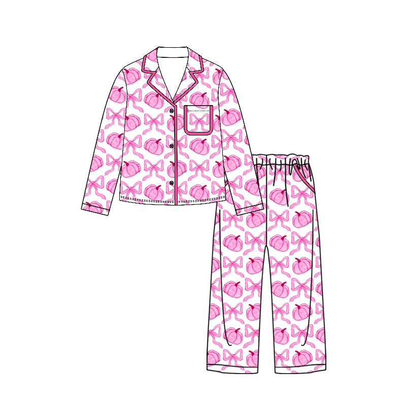 (Preorder new) No moq baby girl GLP3707 Bow pumpkin pattern Long sleeved pajama suit