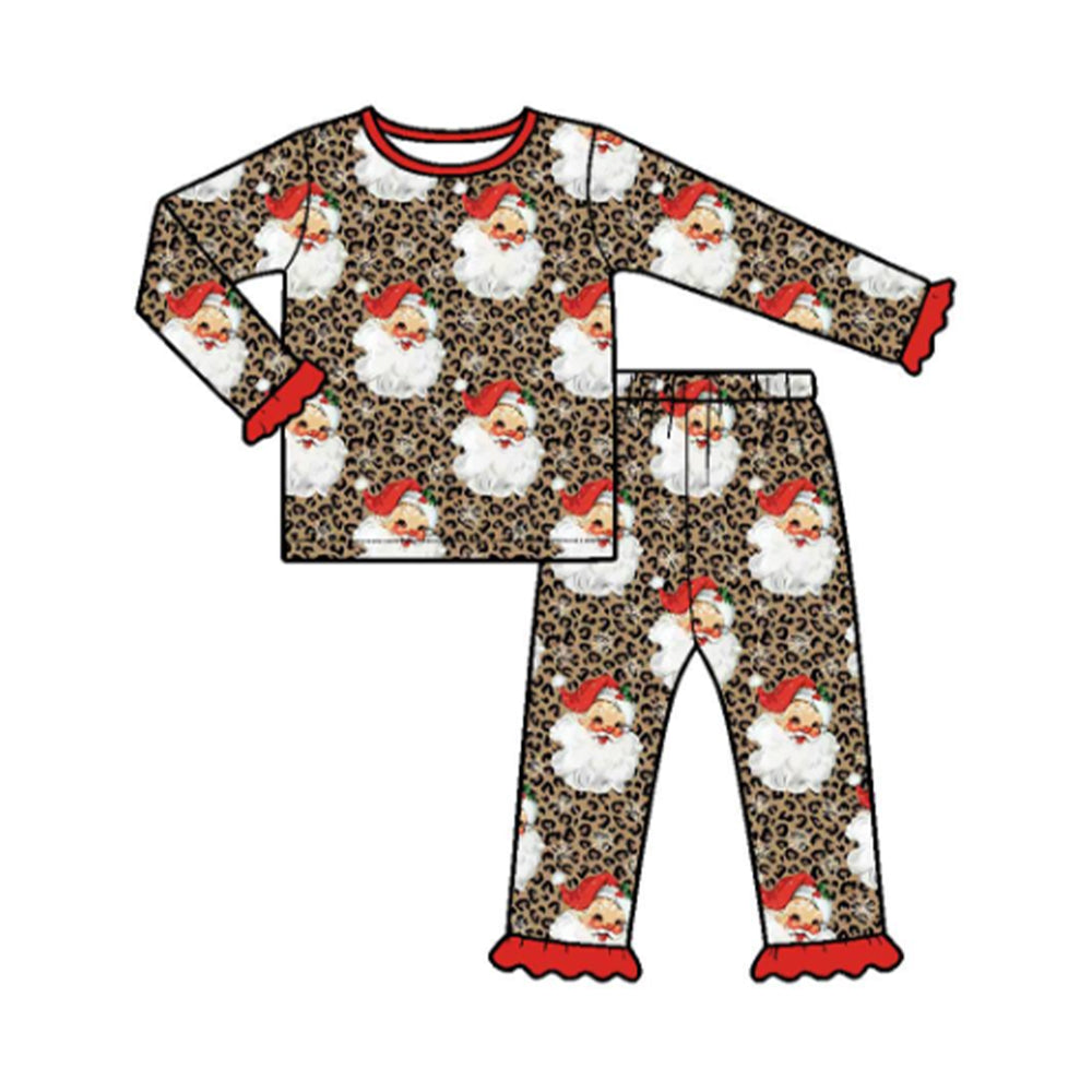 (Preorder new) No moq baby Boys Santa Claus Leopard Long Sleeve Matching Pajamas Set Romper Dress