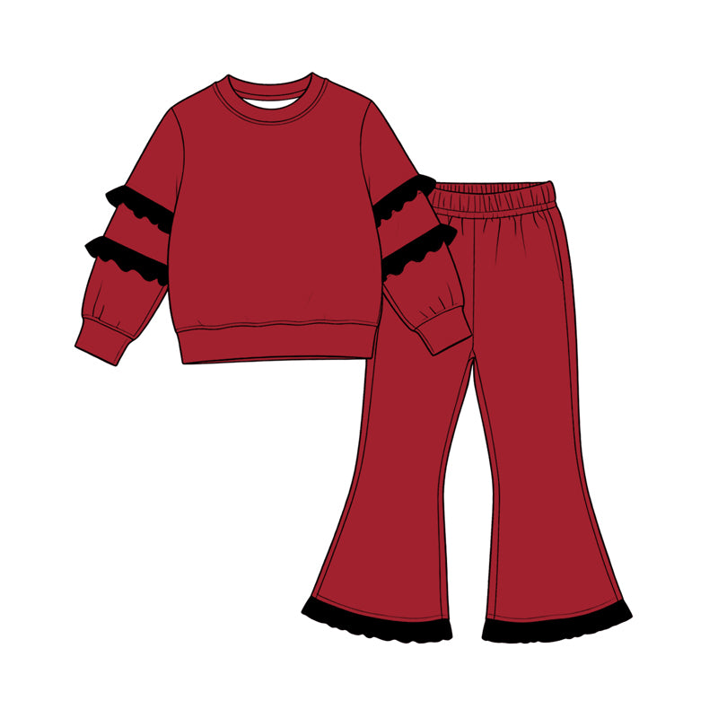 (Preorder new) No moq Baby Girls Solid Color Long Sleeve Top Flare Pants Clothes Set Fall Winter Casual Outfit