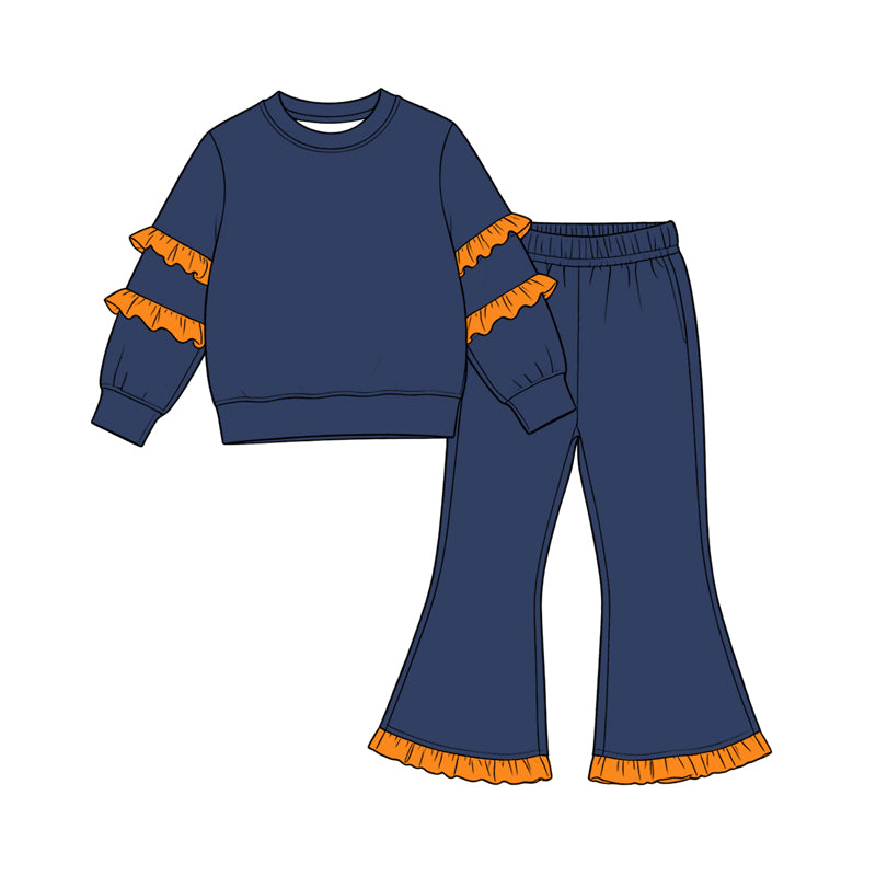 (Preorder new) No moq Baby Girls Solid Color Long Sleeve Top Flare Pants Clothes Set Fall Winter Casual Outfit