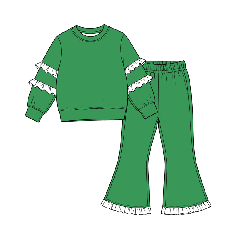 (Preorder new) No moq Baby Girls Solid Color Long Sleeve Top Flare Pants Clothes Set Fall Winter Casual Outfit